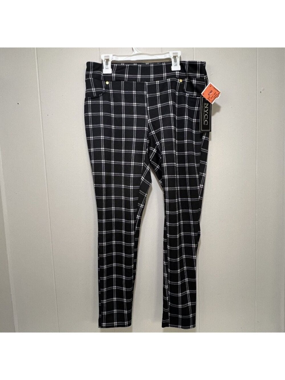 NYCC Stretch Pants Leggings Flat Front Black White PM